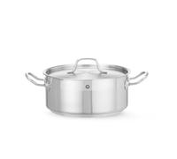 HENDI Olla de cocina, baja, con tapa con orificios de salida de vapor, fondo de inducción continuo, apta para todas las fuentes de calor y el lavavajillas, 4.8L, ø240x(H)105mm, acero inoxidable