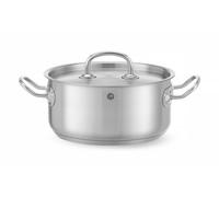 HENDI Olla de cocina, baja, con tapa con orificios de salida de vapor, fondo de inducción continuo, apta para todas las fuentes de calor y el lavavajillas, 2.9L, ø200x(H)95mm, acero inoxidable