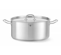 HENDI Olla de cocina, baja, con tapa con orificios de salida de vapor, fondo de inducción continuo, apta para todas las fuentes de calor y el lavavajillas, 12L, ø320x(H)150mm, acero inoxidable