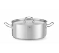 HENDI Olla de cocina, baja, con tapa con orificios de salida de vapor, fondo de inducción continuo, apta para todas las fuentes de calor y el lavavajillas, 7.3L, ø280x(H)120mm, acero inoxidable