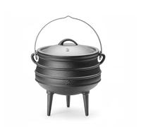 HENDI Olla de hierro fundido, olla sudafricana con 3 patas, caldero de brujas, con tapa y asas, para uso en fuego abierto, potjie, horno holandés, hervidor de brujas, 6L, ø245x(H)280mm, negro