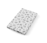 HENDI Papel alimentario antigrasa, paquete de 500 hojas, papel parafinado o encerado en blanco y negro con ilustraciones de hamburguesas para envolver o servir alimentos, 250x350mm