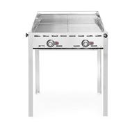 HENDI Parilla de gas de 2 quemadores, Green Fire, incl. cortavientos, 2 rejillas de asador GN 1/1 de acero inoxidable, grill, barbacoa, uso exterior, 740x612x(H)825mm, 11,6kW, acero inoxidable