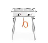 HENDI Parilla de gas Xantos, para uso en exteriores, parrillada, barbecue, barbacoa, grill, 2 quemadores, 2 rejillas de parrilla, 770x710x(H)870mm, acero inoxidable