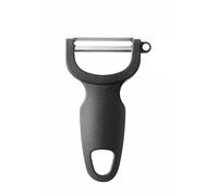 HENDI Pelador universal, hoja horizontal curvada de 50mm, para frutas y verduras, pelador de patatas, pelador de cocina, 110x(H)12mm, acero inoxidable, polipropileno, negro