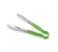 HENDI Pinzas para servir, 250mm, mango verde HACCP, utensilio de cocina para servir ensaladas, verduras, alimentos, tenazas multiusos para plancha, parilla, barbacoa, asar, acero inoxidable