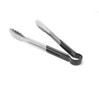 HENDI Pinzas para servir, 300mm, mango negro HACCP, utensilio de cocina para servir ensaladas, verduras, alimentos, tenazas multiusos para plancha, parilla, barbacoa, asar, acero inoxidable