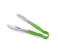 HENDI Pinzas para servir, 300mm, mango verde HACCP, utensilio de cocina para servir ensaladas, verduras, alimentos, tenazas multiusos para plancha, parilla, barbacoa, asar, acero inoxidable