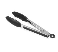 HENDI Pinzas para servir, con clip de fijación, utensilio de cocina para servir verduras, vegetales, alimentos, tenazas de silicona resistentes multiusos, 267mm, negro, acero inoxidable