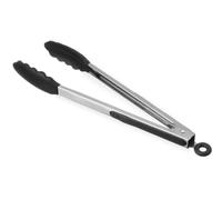 HENDI Pinzas para servir, con clip de fijación, utensilio de cocina para servir verduras, vegetales, alimentos, tenazas de silicona resistentes multiusos, 345mm, negro, acero inoxidable