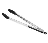 HENDI Pinzas para servir, con clip de fijación, utensilio de cocina para servir verduras, vegetales, alimentos, tenazas de silicona resistentes multiusos, 445mm, negro, acero inoxidable