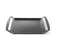 HENDI Plancha acanalada de asar y freír, bandeja parilla asador grill, con fondo de inducción, sartén parilla con asas y recubrimiento antiadherente, 390x260x(H) 35mm, aluminio fundido