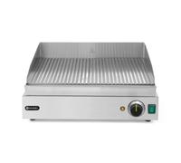 HENDI Plancha de asar eléctrica acanalada, grill parrilla con bandeja de goteo extraíble, temperatura regulable hasta 300°C, 230V, 2400W, 550x380x(H)240mm, acero inoxidable