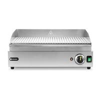 HENDI Plancha de asar eléctrica acanalada, grill parrilla con bandeja de goteo extraíble, temperatura regulable hasta 300°C, 230V, 2400W, 527x404x(H)233mm, acero inoxidable