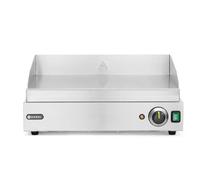 HENDI Plancha de asar eléctrica lisa, grill parrilla con bandeja de goteo extraíble, temperatura regulable hasta 300°C, 230V, 2400W, 550x380x(H)240mm, acero inoxidable