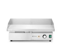 HENDI Plancha de asar eléctrica lisa, grill parrilla con bandeja de goteo extraíble, temperatura regulable hasta 300°C, 220V, 3000W, 550x430x(H)240mm, acero inoxidable