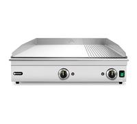 HENDI Plancha de asar eléctrica mixta 2/3 lisa y 1/3 acanalada, grill parrilla con bandeja de goteo extraíble, temperatura regulable hasta 300°C, 230V, 3500W, 697x474x(H)233mm, acero inoxidable