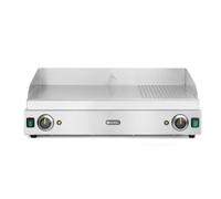 HENDI Plancha de asar eléctrica mixta 2/3 lisa y 1/3 acanalada, grill parrilla con bandeja de goteo extraíble, temperatura regulable hasta 300°C, 230V, 3500W, 720x530x(H)250mm, acero inoxidable