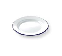 HENDI Plato de acero esmaltado blaco, con borde azul, llano, bandeja, recipiente redondo, para horno de cocina, para preparar y servir diferentes platos, postres, ensaladas, ø200x(H) 15mm