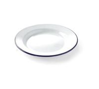 HENDI Plato de acero esmaltado blaco, con borde azul, llano, bandeja, recipiente redondo, para horno de cocina, para preparar y servir diferentes platos, postres, ensaladas, ø240x(H) 22mm