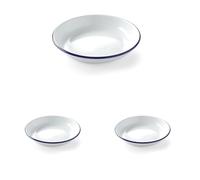 HENDI Plato de acero esmaltado blanco, con borde azul, cuenco, recipiente redondo, para horno de cocina, para preparar y servir diferentes platos, sopas, caldos, postres, ensaladas, ø240x(H) 40mm