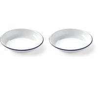 HENDI Plato de acero esmaltado blanco, con borde azul, cuenco, recipiente redondo, para horno de cocina, para preparar y servir diferentes platos, sopas, caldos, postres, ensaladas, ø220x(H)36mm