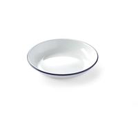 HENDI Plato de acero esmaltado blanco, con borde azul, cuenco, recipiente redondo, para horno de cocina, para preparar y servir diferentes platos, sopas, caldos, postres, ensaladas, ø180x(H) 30mm