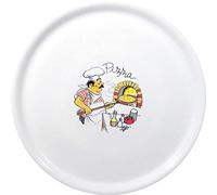 HENDI Plato de Pizza Redondo en Porcelana Esmaltada con Motivo de Cocinero y Horno, Plato Tradicional para Servir Pizza, Apto para Microondas y Lavavajillas, ⌀310mm, Blanco