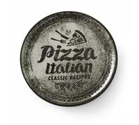 HENDI Plato de Pizza Redondo en Porcelana Esmaltada con Motivo de Texto e Ilustración, Plato para Servir Pizza, Apto para Microondas y Lavavajillas, ⌀310mm, Negro