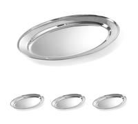 HENDI Plato Oval de Servicio, Bandeja Multiusos para Cocina, decoración y presentación de Alimentos, Carnes y fiambres, Fuente de Fiesta, 450x290x(H) 27mm, Acero Inoxidable (Paquete de 4)