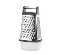 HENDI Rallador de cocina multifuncional, con recipiente, 3 lados de rallado y 1 de corte, guayo, gratinador, raspador, cortador manual de quesos, corta verduras, 158x130x(H)310mm, acero inoxidable