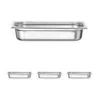 HENDI Recipiente Gastronorm GN 1/3, Kitchen Line, resistencia térmica -40 °C a 250 °C, apto para horno y baño maría, 2,5L, 325x176x(H) 65mm, acero inoxidable (Paquete de 4)