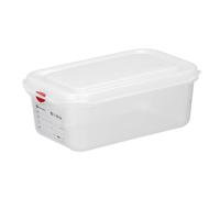 HENDI Recipiente Gastronorm GN 1/4 con tapa HACCP, hermético, resistencia térmica -40°C a 100°C, 2,8L, 265x162x(H)100mm, polipropileno translúcido