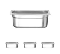 HENDI Recipiente Gastronorm GN 1/4, Kitchen Line, resistencia térmica -40 °C a 250 °C, apto para horno y baño maría, 2,8L, 265x162x(H) 100mm, acero inoxidable (Paquete de 4)