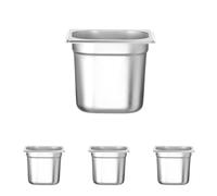 HENDI Recipiente Gastronorm GN 1/6, Budget Line, resistencia térmica -40 °C a 250 °C, apto para horno y baño maría, 2,4L, 176x162x(H) 150mm, acero inoxidable (Paquete de 4)