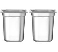 HENDI Recipiente Gastronorm GN 1/6, Kitchen Line, resistencia térmica -40 °C a 250 °C, apto para horno y baño maría, 3,4L, 176x162x(H) 200mm, acero inoxidable (Paquete de 2)