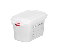 HENDI Recipiente Gastronorm GN 1/9 con tapa HACCP, hermético, resistencia térmica -40°C a 100°C, 1L, 176x108x(H)100mm, polipropileno translúcido