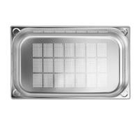 HENDI Recipiente GN 1/1, con laterales y fondo perforados, contenedor GN, apilable, bordes lisos, resistente a temperaturas de -40° a 300°C, 14L, altura: 100mm, acero inoxidable