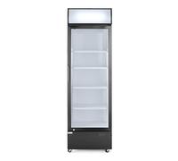 HENDI Refrigerador Publicitario Arktic para Bebidas, Botellero Vertical con Panel Retroiluminado, 1 Puerta, 254L, 0-10°C, 220V, 250W, 578x605x(H) 1980mm, acero con recubrimiento en polvo negro