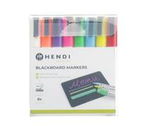 HENDI Rotuladores de tiza líquida para pizarra negra, punta redonda 3 mm, juego de 8 colores, borrables con paño húmedo, 126x20x(H)146mm, polipropileno