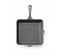 HENDI Sartén parrilla de hierro fundido acanalada, con pico de vertido, apta para horno, gas, inducción, eléctrica y vitrocerámica, mango 140mm, 250x250x(H) 50mm