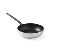 HENDI Sartén Wok, fondo de inducción, apto para todas las fuentes de calor y hornos hasta 260 °C, recubrimiento antiadherente, mango largo remachado, base 210 mm, diámetro 280x(h) 75 mm, aluminio