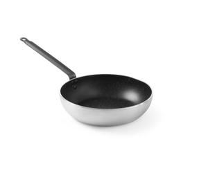 HENDI Sartén Wok, fondo de inducción, apto para todas las fuentes de calor y hornos hasta 260 °C, recubrimiento antiadherente, mango largo remachado, base 210 mm, diámetro 320x(h) 95 mm, aluminio