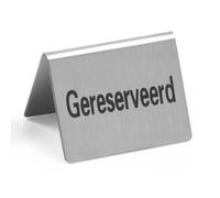 HENDI Señal de mesa doble cara Gereserveerd (reservado en neerlandés), 4 piezas, letrero de mesa, 50x35x(H)40mm, acero inoxidable