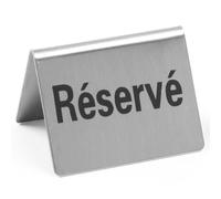 HENDI Señal de mesa Reservado en francés: Réservé, 4 piezas, letreros de mesa en idioma francés, 50x35x(H)40mm, acero inoxidable