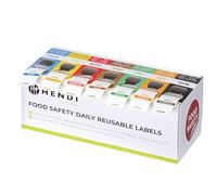 HENDI Set de etiquetas diarias de seguridad alimentaria con dispensador, 7 rollos de 1000 etiquetas, 25x25mm, 240x80x(H)100mm