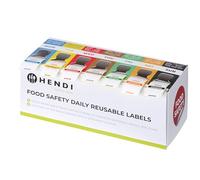 HENDI Set de etiquetas diarias de seguridad alimentaria con dispensador, 7 rollos de 1000 etiquetas, 25x25mm, 240x80x(H)100mm