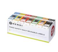 HENDI Set de etiquetas diarias de seguridad alimentaria con dispensador, 7 rollos de 1000 etiquetas, 25x25mm, 240x80x(H)100mm