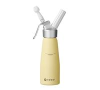 HENDI Sifón de cocina, con 3 boquillas de polipropileno y cepillo de limpieza, sifón para montar nata, espumas, mousses, postres, espumado en frío, 0,5L, ø80x(H)260mm, aluminio, amarillo pastel