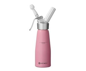 HENDI Sifón de cocina, con 3 boquillas de polipropileno y cepillo de limpieza, sifón para montar nata, espumas, mousses, postres, espumado en frío, 0,5L, ø80x(H)260mm, aluminio, rosado pastel